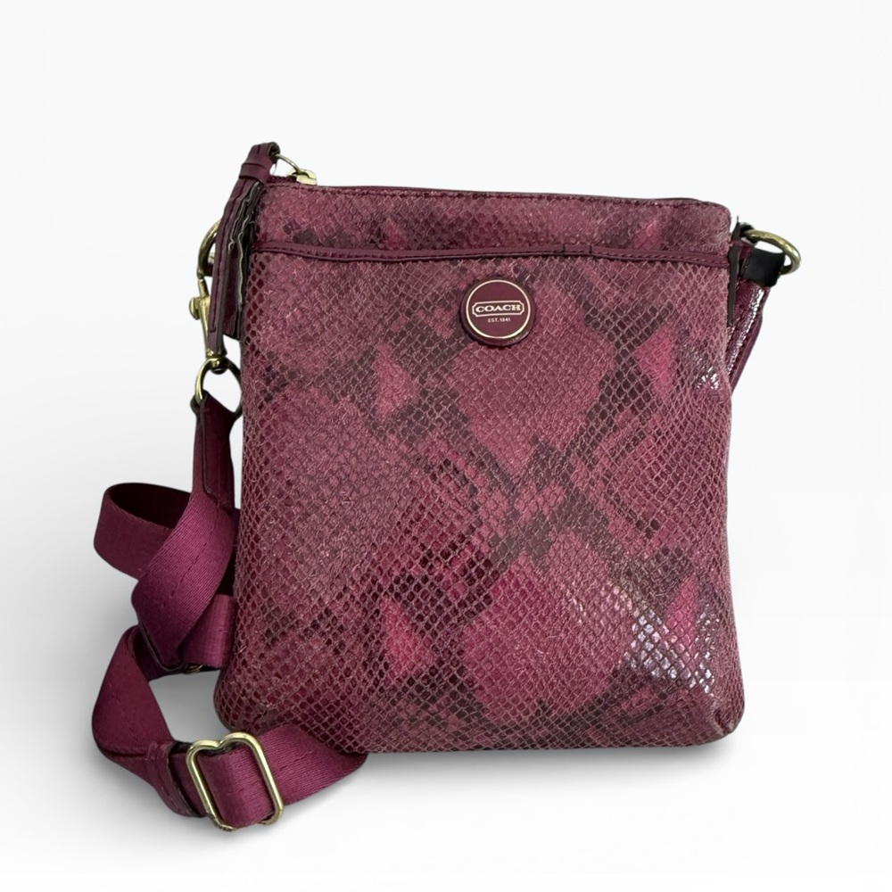 COACH Raspberry Python Embossed Leather Crossbody Messenger Bag Purse - Picture 8 of 13